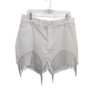 NWT White Rhinestone Fringe Women Shorts Plus Size 1X 2X 3X